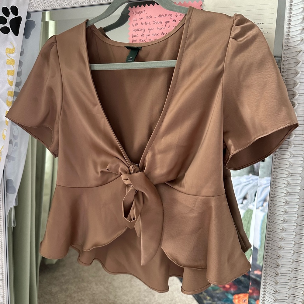 Elegant Brown Tie-Front Top